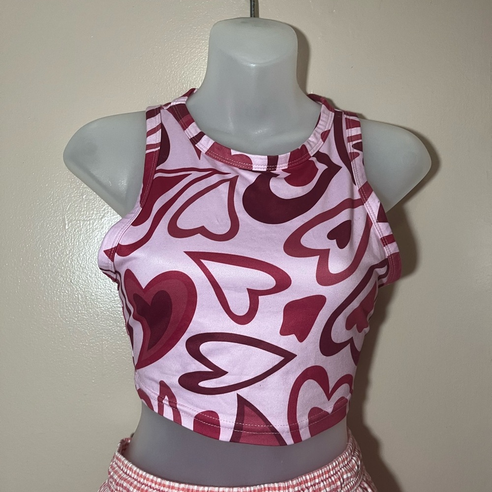 Pink and Red Heart Crop Top